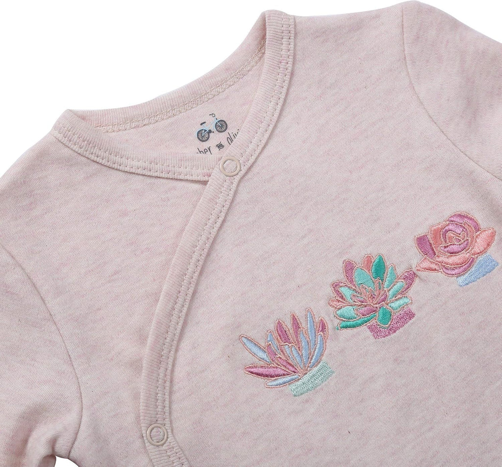 & Olivia Baby Kimono Side Snap 3 Pc Girl Long Sleeve Bodysuit Set