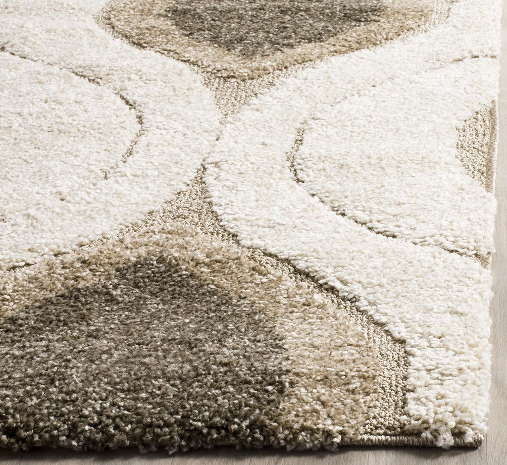 Florida Shag Collection Area Rug - 5'3" x 7'6", Cream & Smoke, Modern Ogee Design, Non-Shedding & Easy Care, 1.2-inch