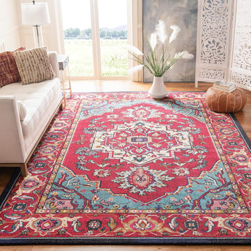 Monaco Collection X-Large Area Rug - 12' x 18', Red & Turquoise, Boho Oriental Medallion Design, Non-Shedding & Easy