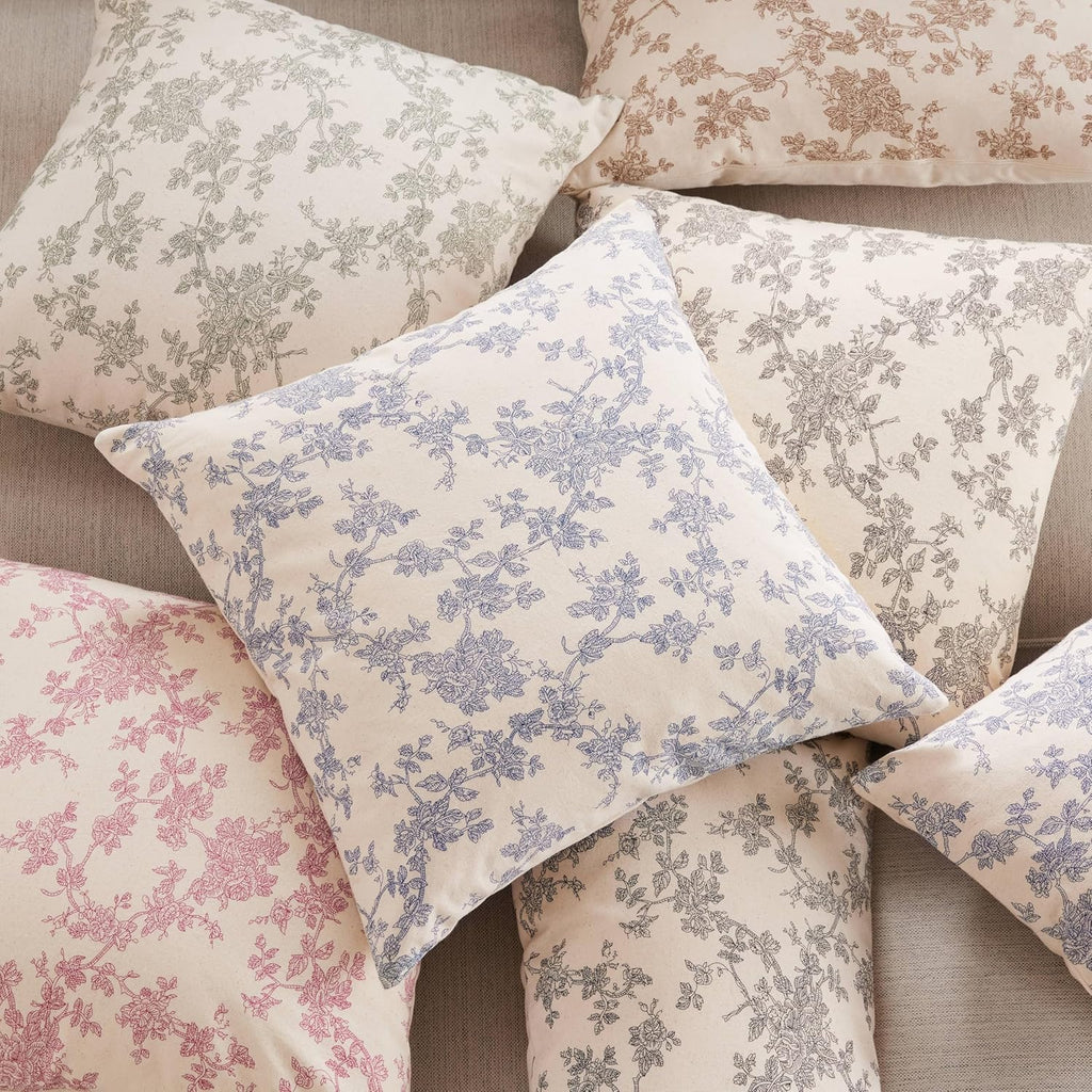 100% Cotton French Pastoral Lumbar Throw Pillow Covers Set of 2, 12x20 Inch Green Farmhouse Decorative Cushion Covers