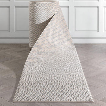 Custom Size Hallway Stair Runner - Choose Your Length - Piano Grey Tribal Diamond Geometric 31 Inches Wide x 13 Feet