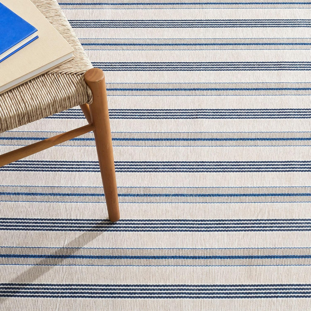 Nimes Ticking Neutral Striped Washable Rug