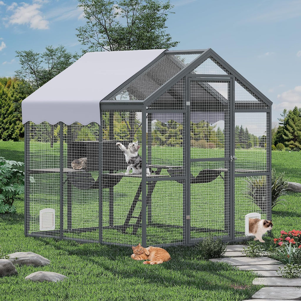 Extra Large Outdoor Catio Enclosure with UV-Proof Cover for Multiple Cats