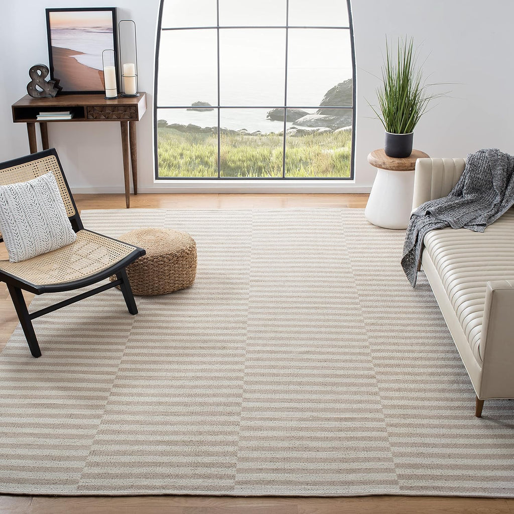 Montauk Area Rug - 10' x 14', Ivory & Light Grey, Handmade Stripe Cotton