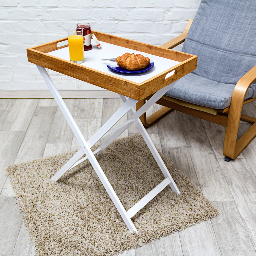 Couch Table Made of Wood and Bamboo 72 x 60 x 40 cm Side Table with Tablet and Frame Folding Table Plus Serving Tray
