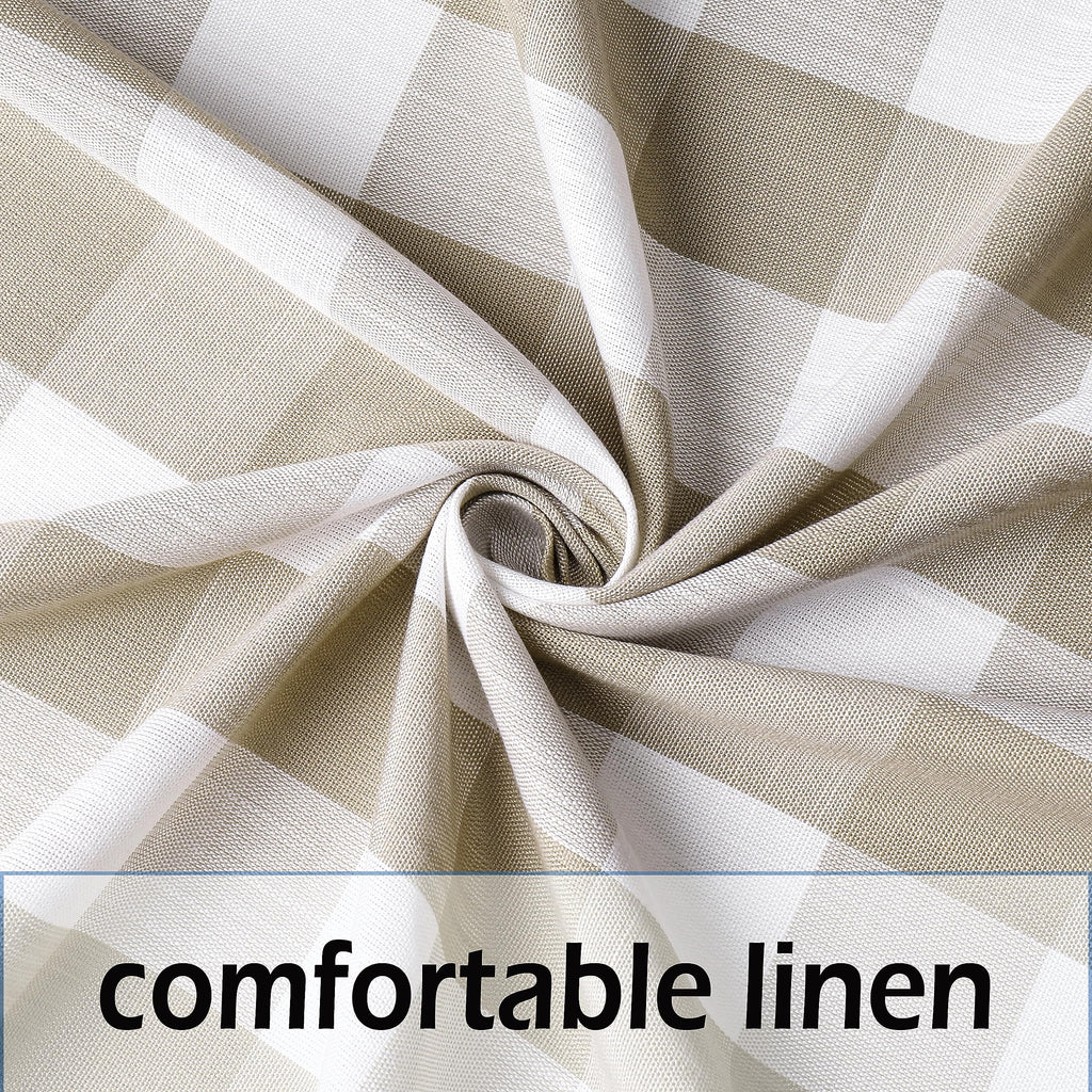 Beige Buffalo Plaid Semi Sheer Grommet Curtains 84 Inch Length