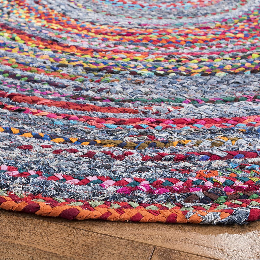 Braided Oval Rug, Blue & Red BRD250L