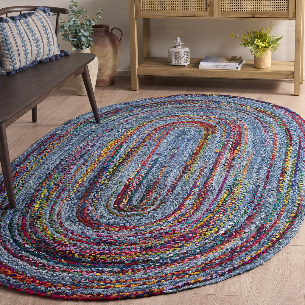 Braided Oval Rug, Blue & Red BRD250L