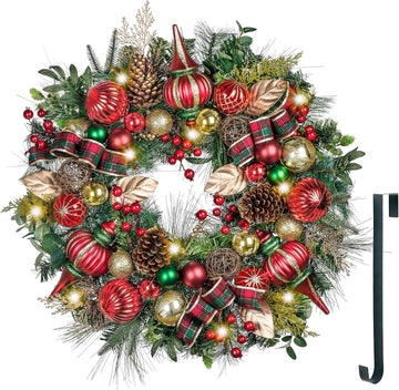 30" Pre-Lit Christmas Wreath for Front Door with Lights
