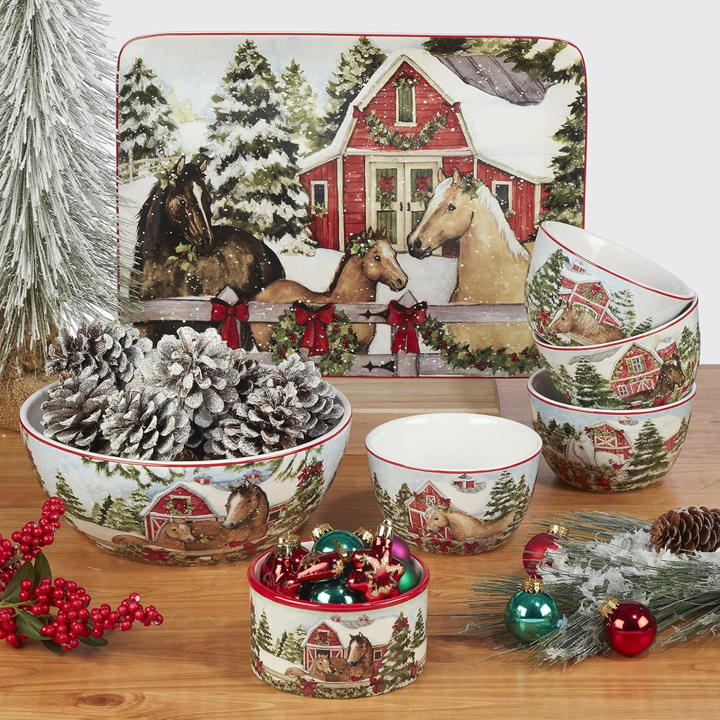Homestead Christmas Rectangular Platter 14in x 10in, Multicolor, Large