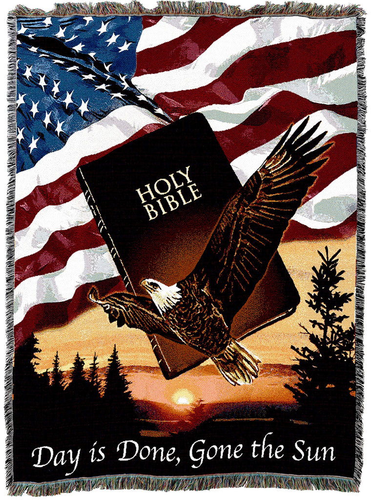 Day is Done Gone the Sun Blanket Bible Eagle Flag- Sympathy Bereavement Gift Tapestry Throw Woven from Cotton - Made
