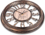 Bernhard Products Large Wall Clock 16 Inch Non Ticking Battery Operated Brown Rustic Farmhouse Vintage Design Stylish