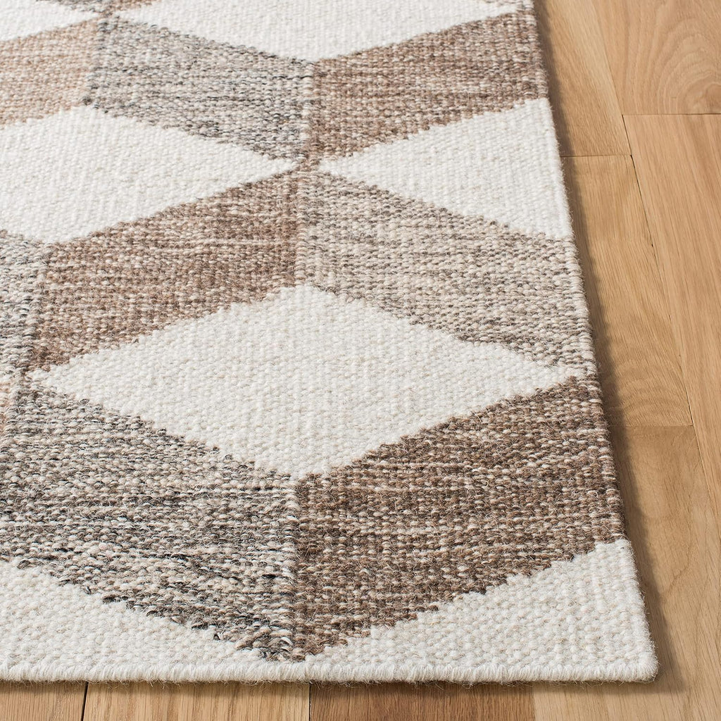 Area Rug - Kilim Collection - Large - Ivory & Brown, Handmade Flat Weave Wool, Reversible, Modern Geometric