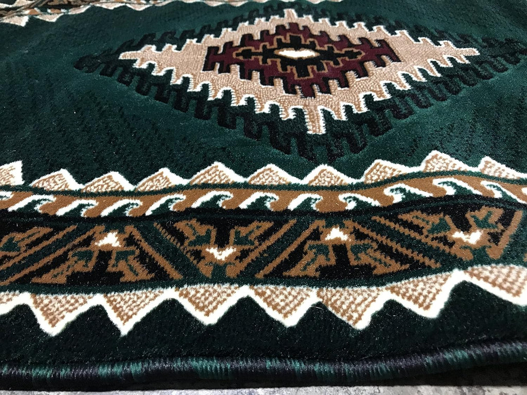 Southwest Native American Oval Area Rug Hunter Dark Green Design D143 (3 Feet X 4 Feet 7 Inch)