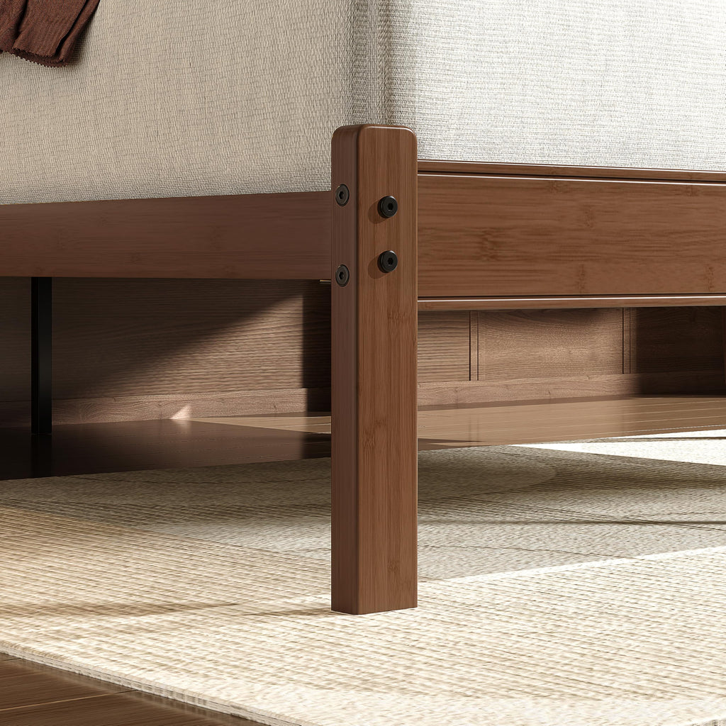 14" Solid Bamboo Wood King Size Bed Frames with Headboard, Brown