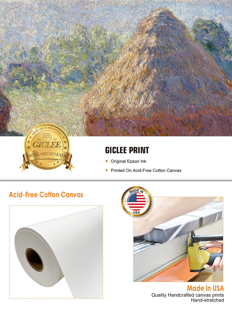 Claude Monet Canvas Wall Art, Haystacks Set of 4, 30x24''
