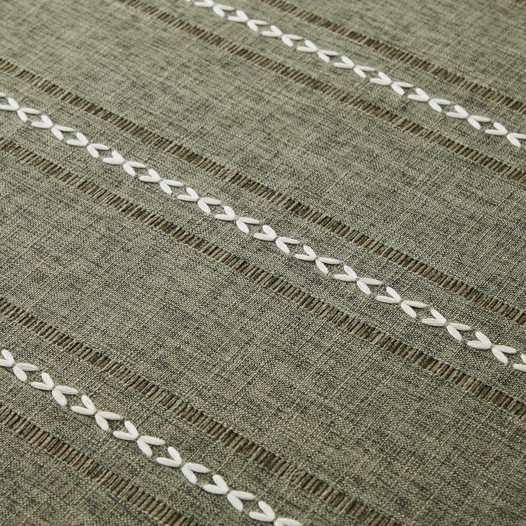 Hemstitched Embroidery Striped Boho Tablecloth 54x70 Inch Olive, Heavy Weight Farmhouse Burlap Linen