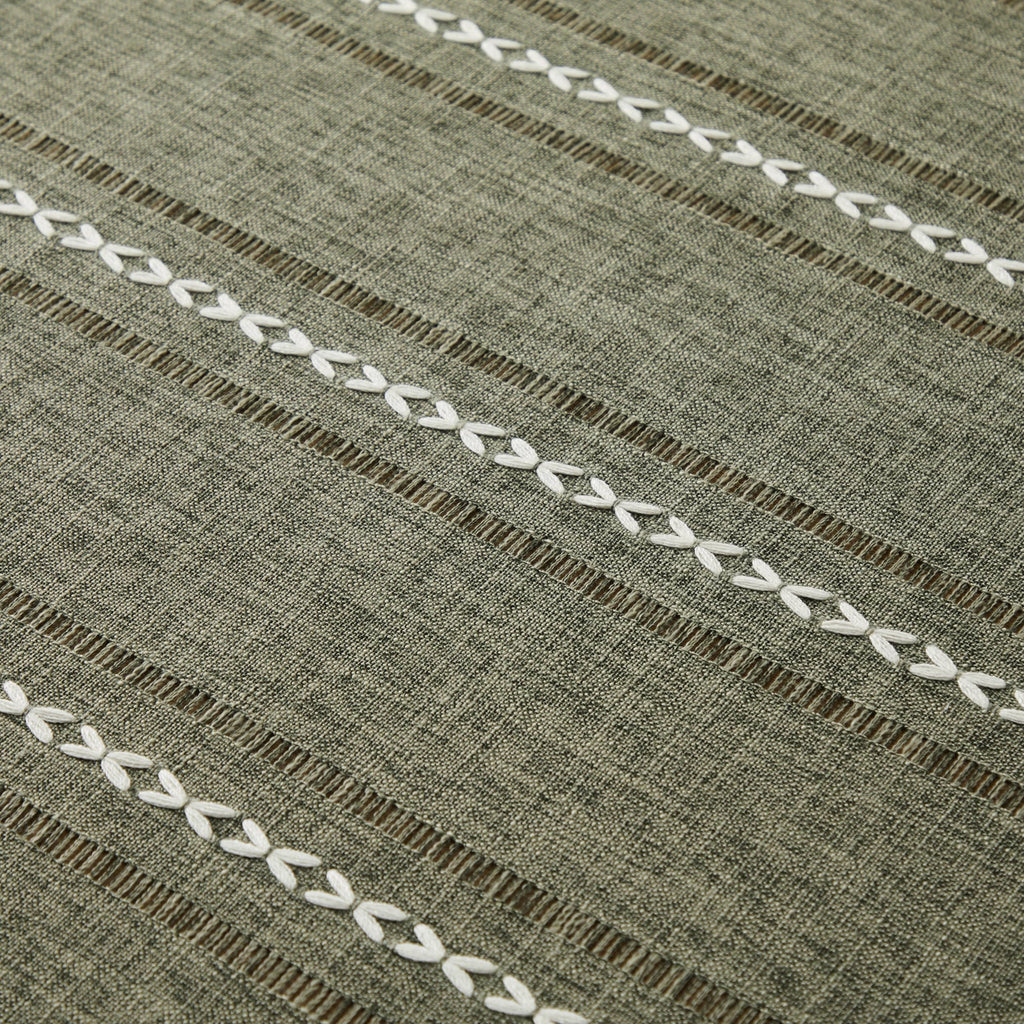 Hemstitched Striped Boho Table Cloth, 54 Inch Round Olive