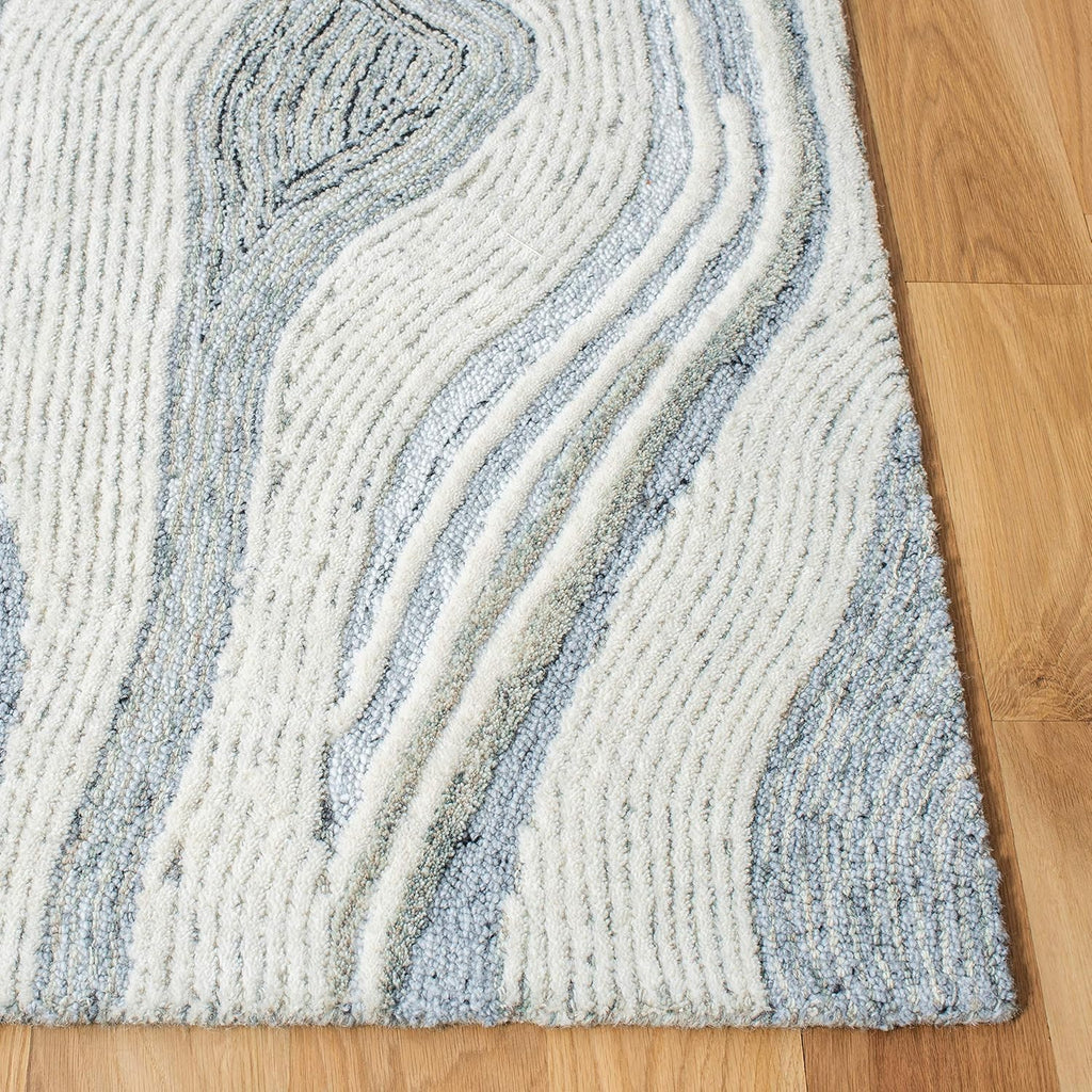 Area Rug 8x10 - Fifth Avenue - Large - Grey & Ivory, Handmade Wool, Mid-Century Modern Design