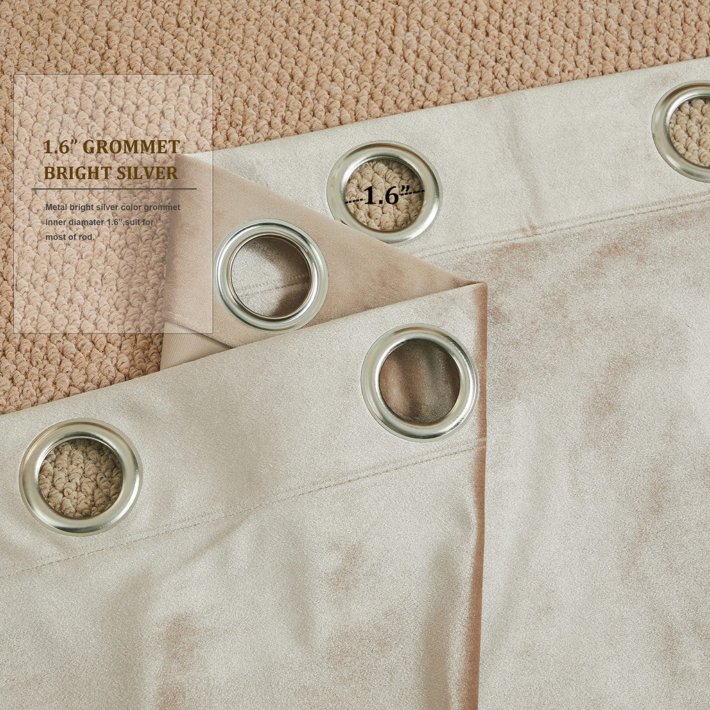 Luxury Beige Champagne Velvet 96 inch Curtains 2 Panels, Floor to Ceiling