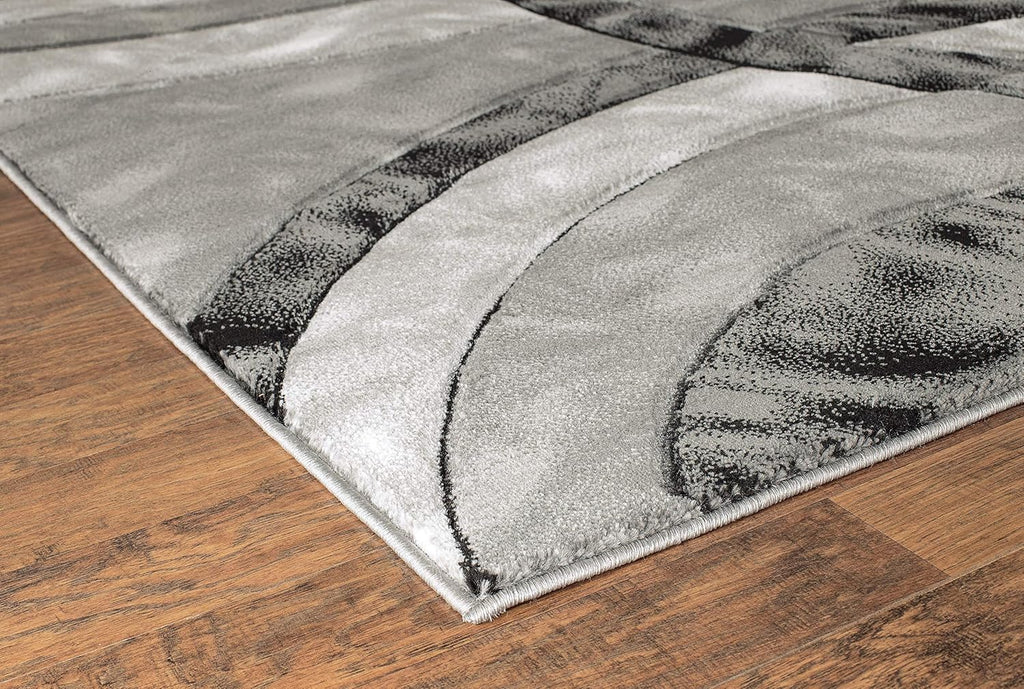 Area Rug Modern 5x7 Grey Black Circles Geometry Soft Hand Carved Contemporary Floor Carpet Fluffy Texture for Indoor