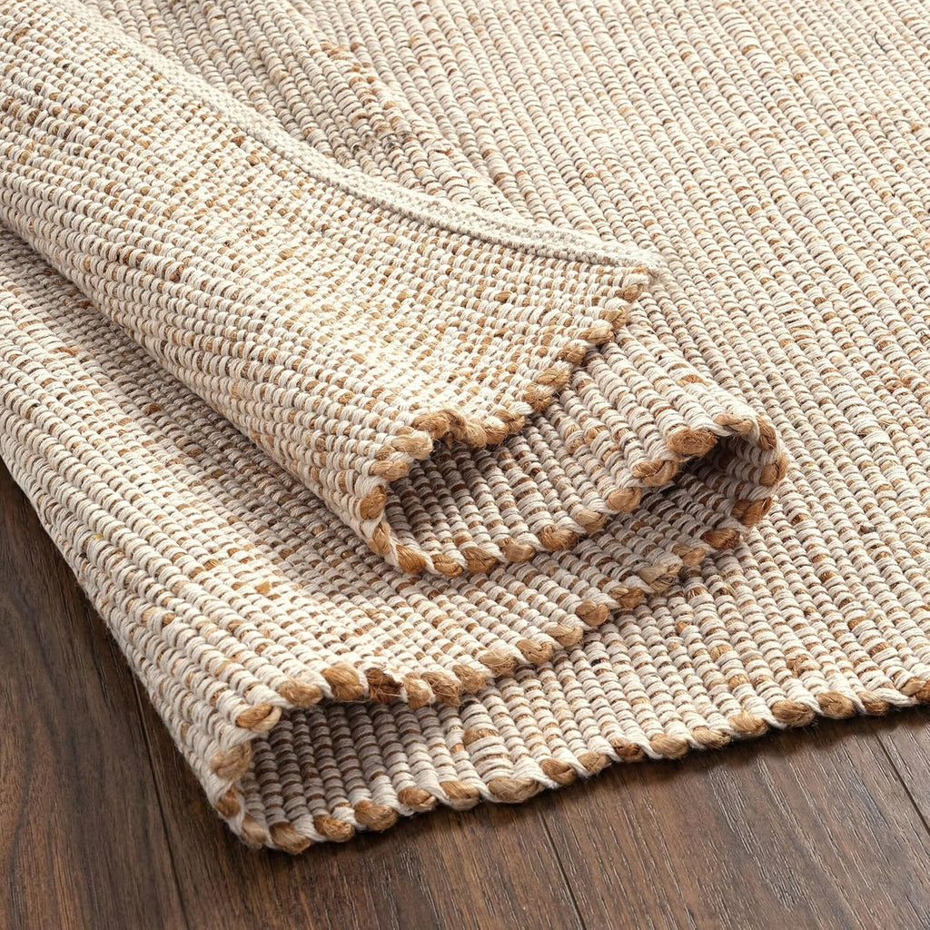 Jute Cotton Area Rug 12'x15'ft Rectangle Hand Woven Natural Farmhouse Rug