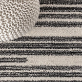 Y Khalil Modern Berber Stripe Cream/Black Indoor Area Rug, 8x10, Contemporary, Bohemian