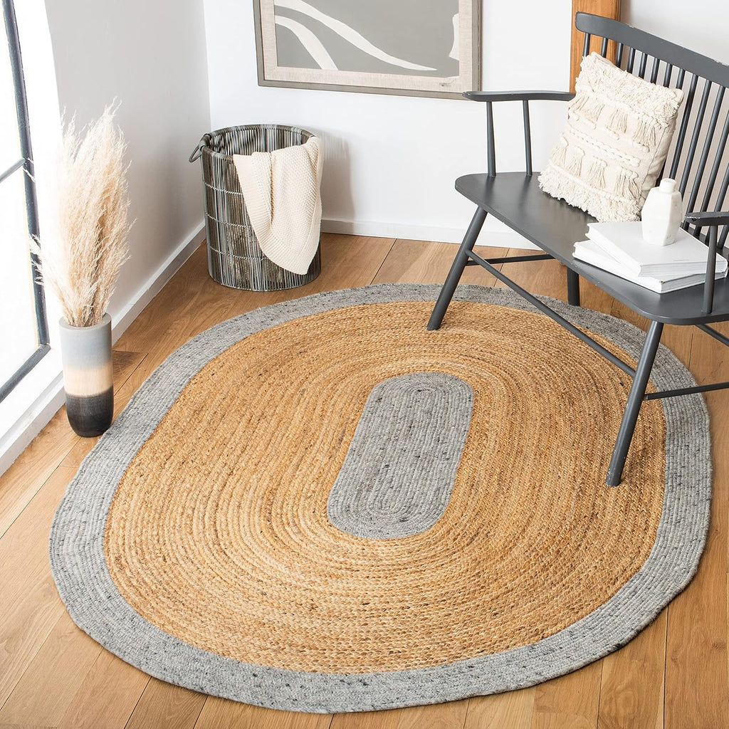 Braided Oval Rug, Wool Grey & Brown BRD910C