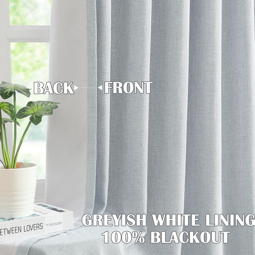 Blue Gray Pinch Pleated Full Blackout Curtains, Linen Blend Room Darkening Thermal Insulated Soundproof Drapes, 84