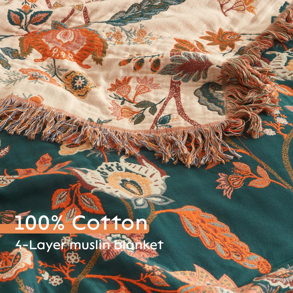 Boho Throw Blanket for Bed 60"x80", 100% Cotton Blanket for Couch Sofa