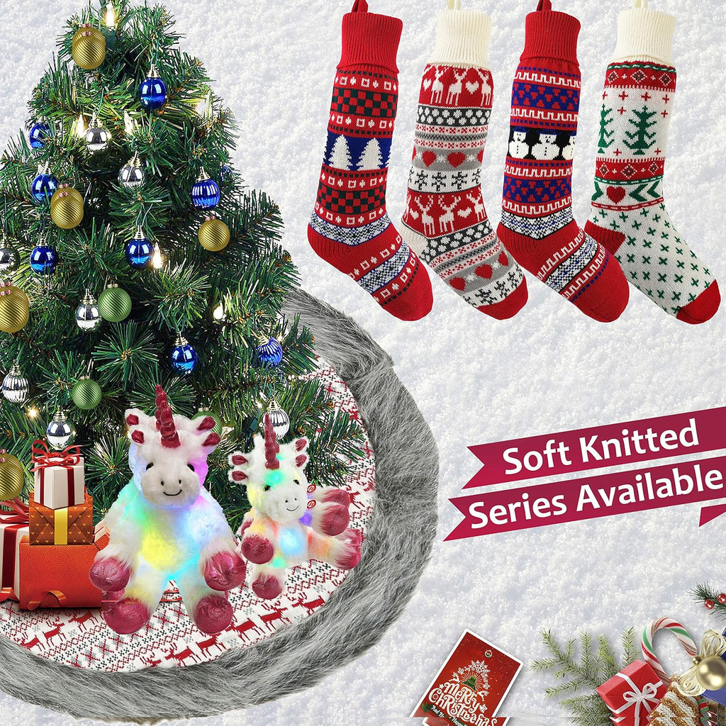 Set of 4 20'' Extra Long Knitted Christmas Stockings Stretchable Handmade Woven Snowflakes and Reindeer Assorted Xmas