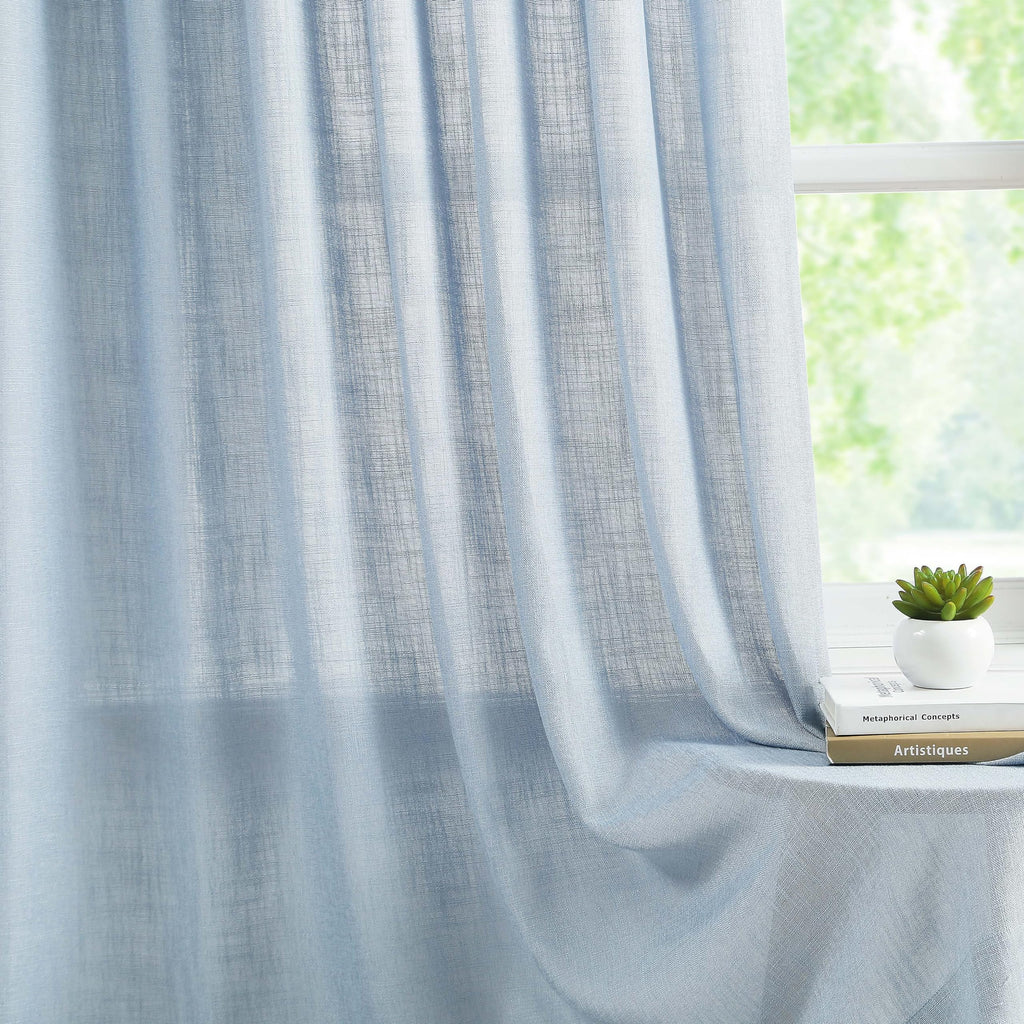 Dusty Blue Bailey Pinch Pleat Semi Sheer Curtains 108 Inches Long