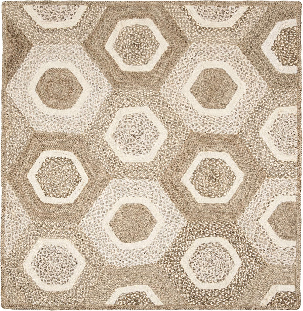 Natural Fiber Collection Area Rug - 6' Square, Grey & Ivory, Handmade Honeycomb Woven Jute, Ideal for High Traffic