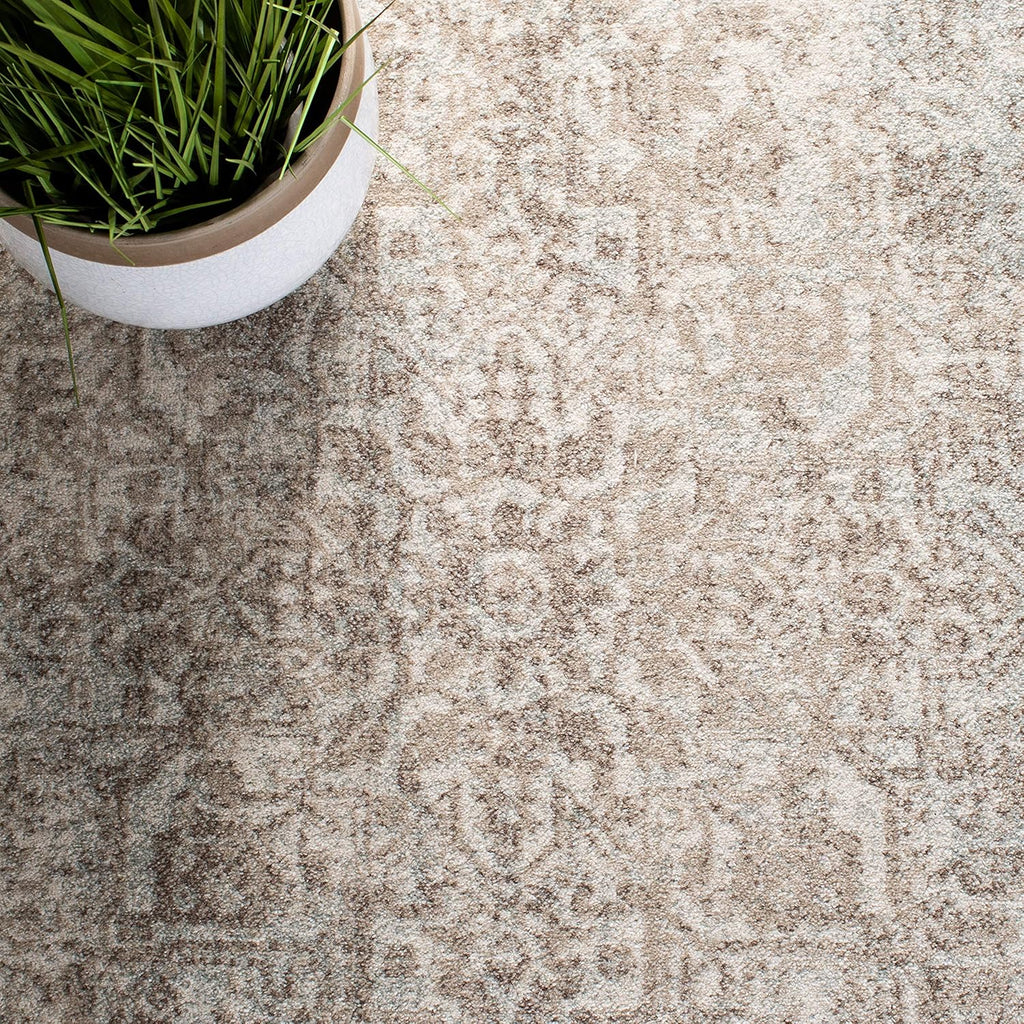 Area Rug 10x14 - Evoke - Large - Ivory & Taupe, Distressed Design, Non-Shedding & Easy to Clean