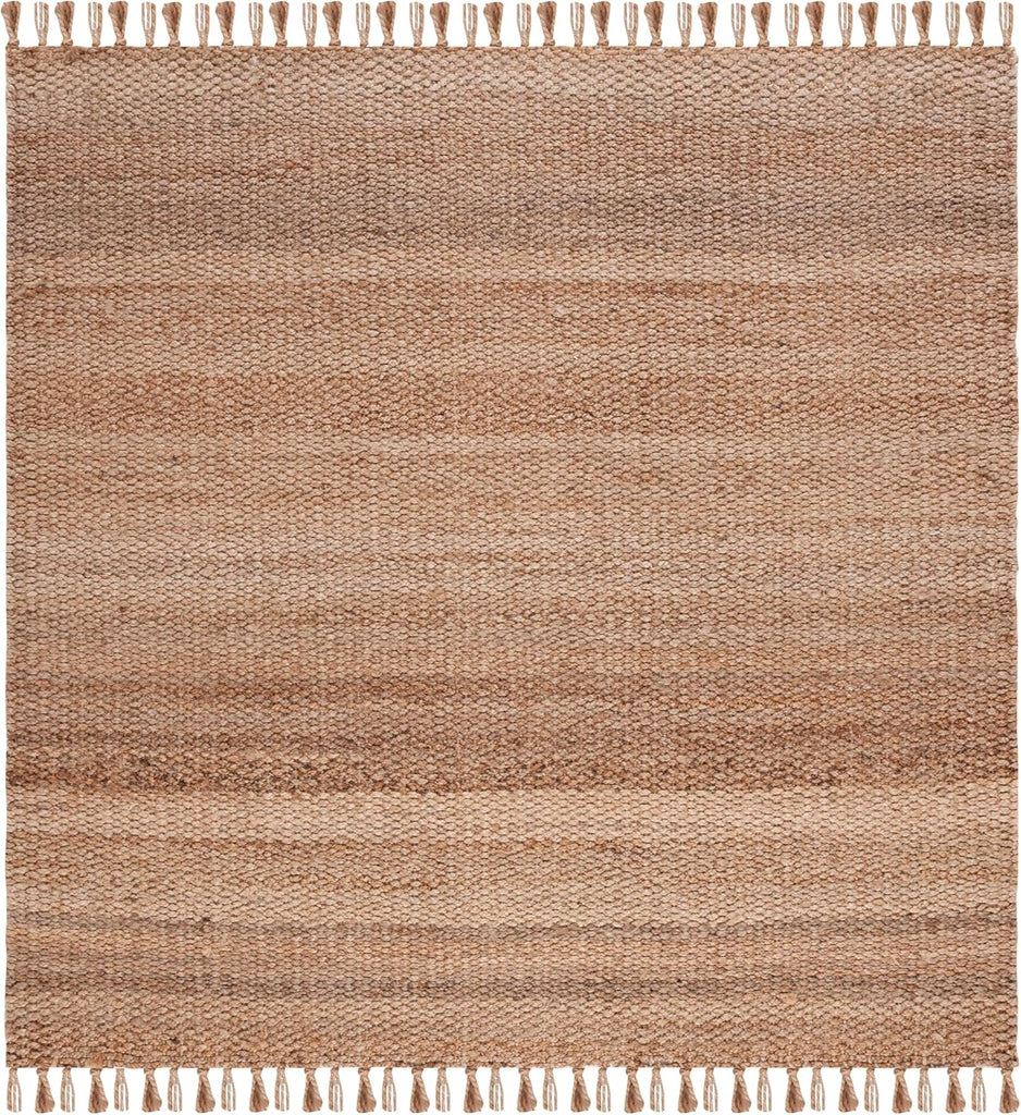 Natural Fiber Collection Area Rug - 9' Square, Natural, Handmade Farmhouse Fringe Jute, Ideal for High Traffic Areas