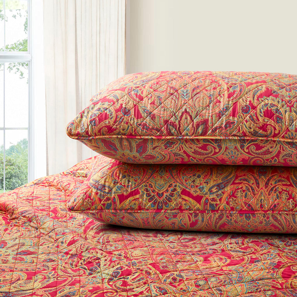 Boho Paisley Print Luxury Quilt and Shams Bedding Set Bohemian Damask Medallion Bedspread Egyptian Cotton