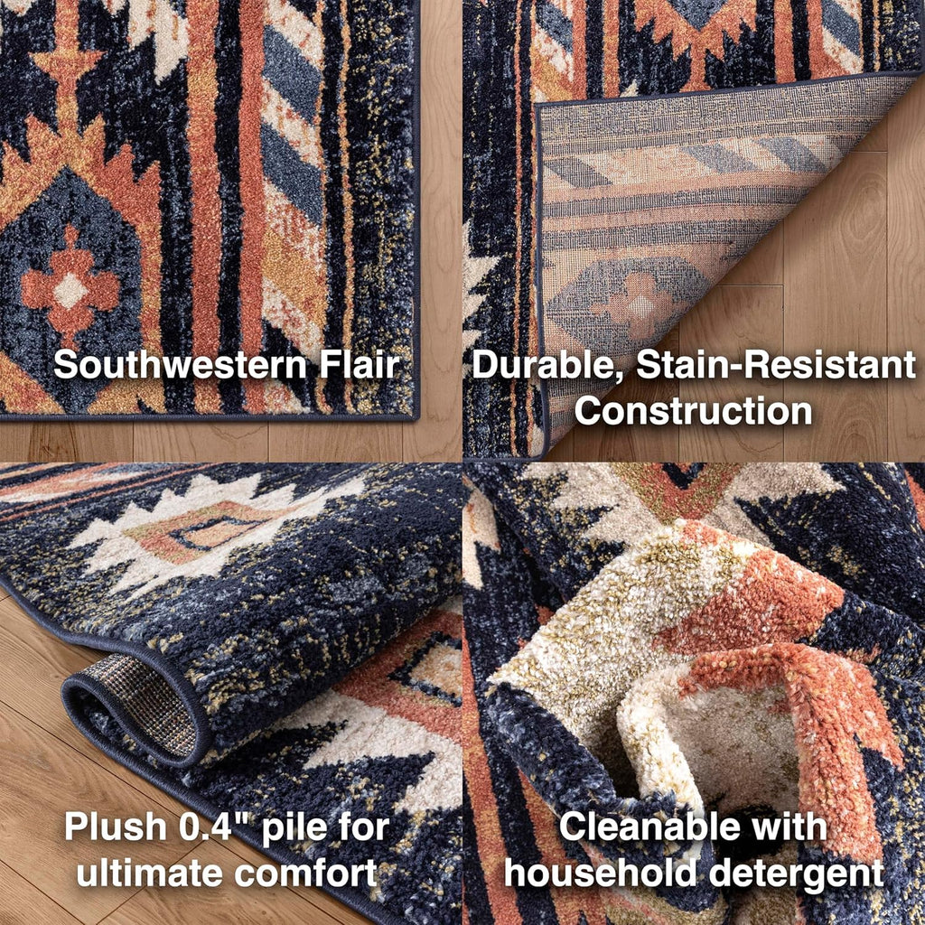 Tulsa Lea Blue Traditional Southwestern Tribal Area Rug