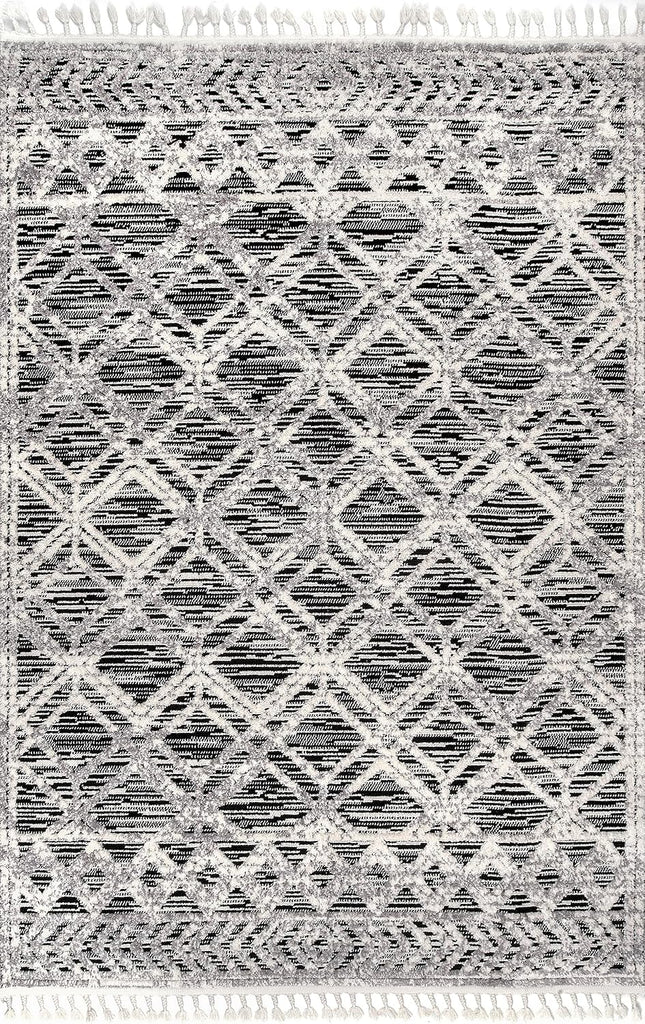 Ansley Moroccan Lattice Tassel Area Rug - 7x9 Area Rug Modern/Contemporary Grey/Off-White Rugs Bedroom Dining Room