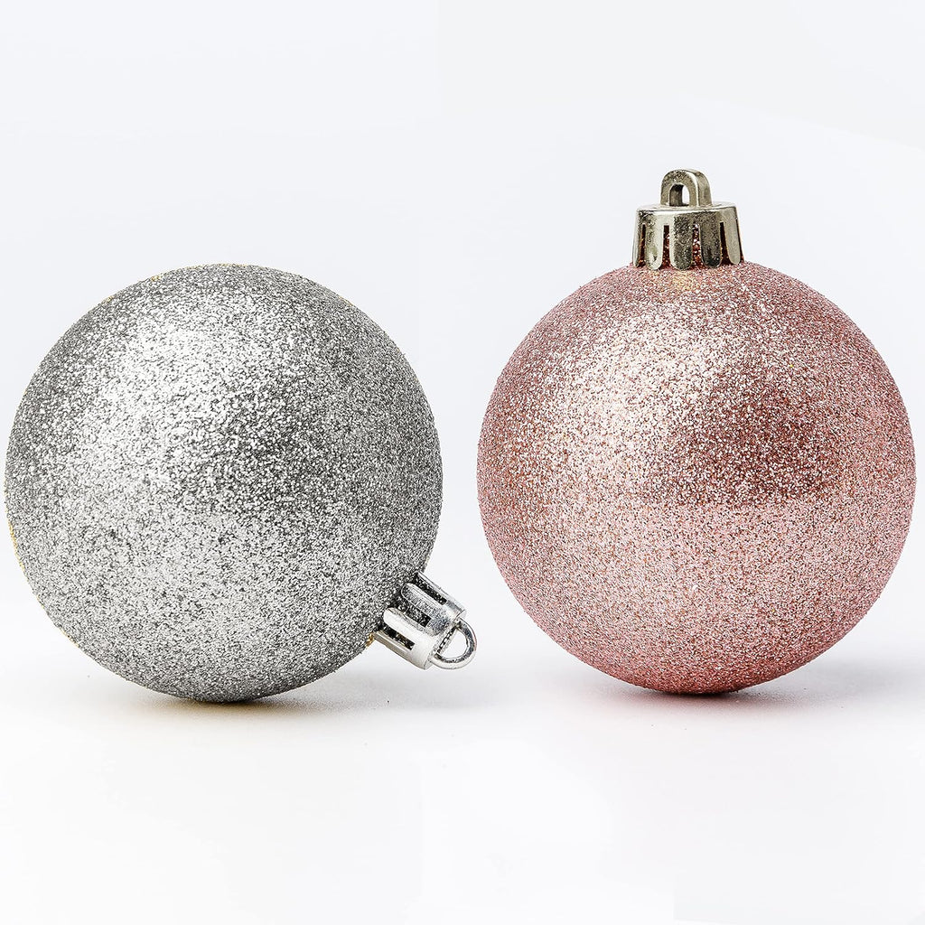 Hanging Christmas Tree Ornament Set - Rose Gold & Silver, Metal Hook 100 Pk