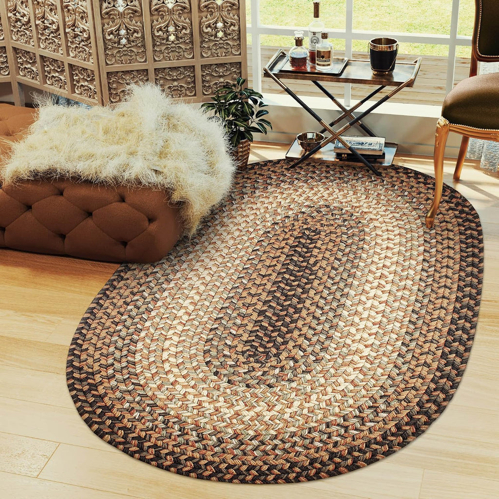 Oval 3X5 Taupe/Gray Braided Rug Hartford Primitive Decor Carpet - Indoor Outdoor - 3' X 5' Woven Entryway Carpet