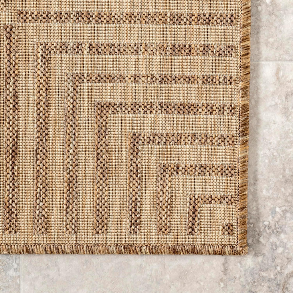 Asha Light Brown Bordered Indoor/Outdoor Area Rug, 7' Round