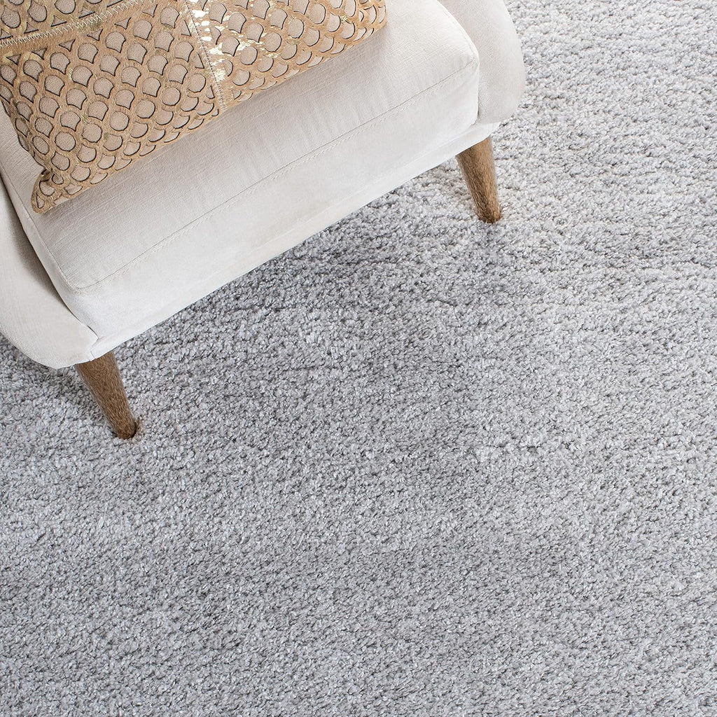 August Shag Collection Area Rug - 6'7" Square, Light Grey, Solid Design, Non-Shedding & Easy Care, 1.25-inch Thick