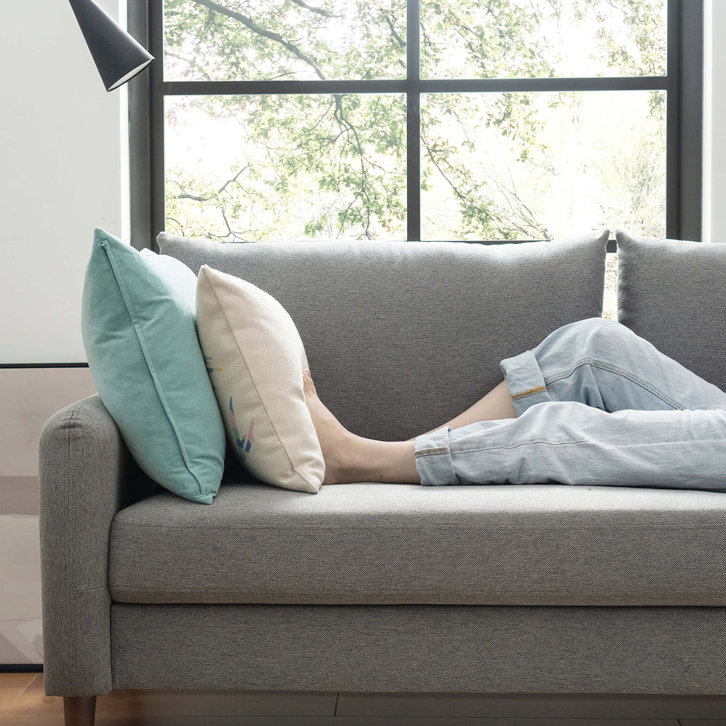 MAE Mid-Century Modern Curved Arm Sofa with Solid Wood Legs, Light Grey