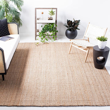 Area Rug 4' Square - Natural Fiber Collection - Natural Brown, Handmade Jute, Basketweave Design (NF401A)