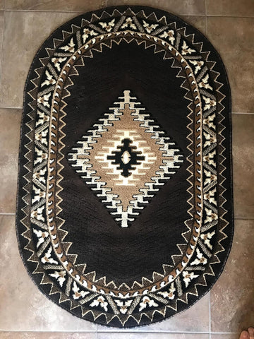 Southwest Native American Indian Oval Area Rug Chocolate Brown Design D143 (3 Feet X 4 Feet 7 Inch)
