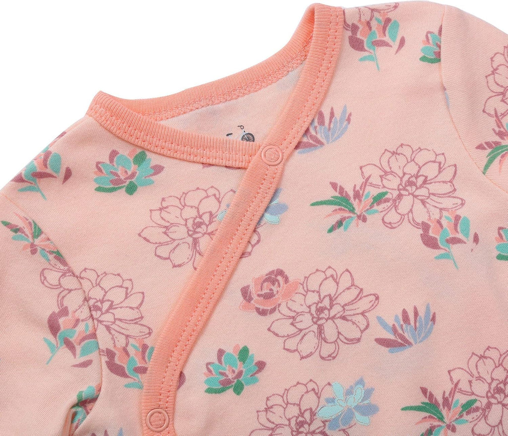 & Olivia Baby Kimono Side Snap 3 Pc Girl Long Sleeve Bodysuit Set