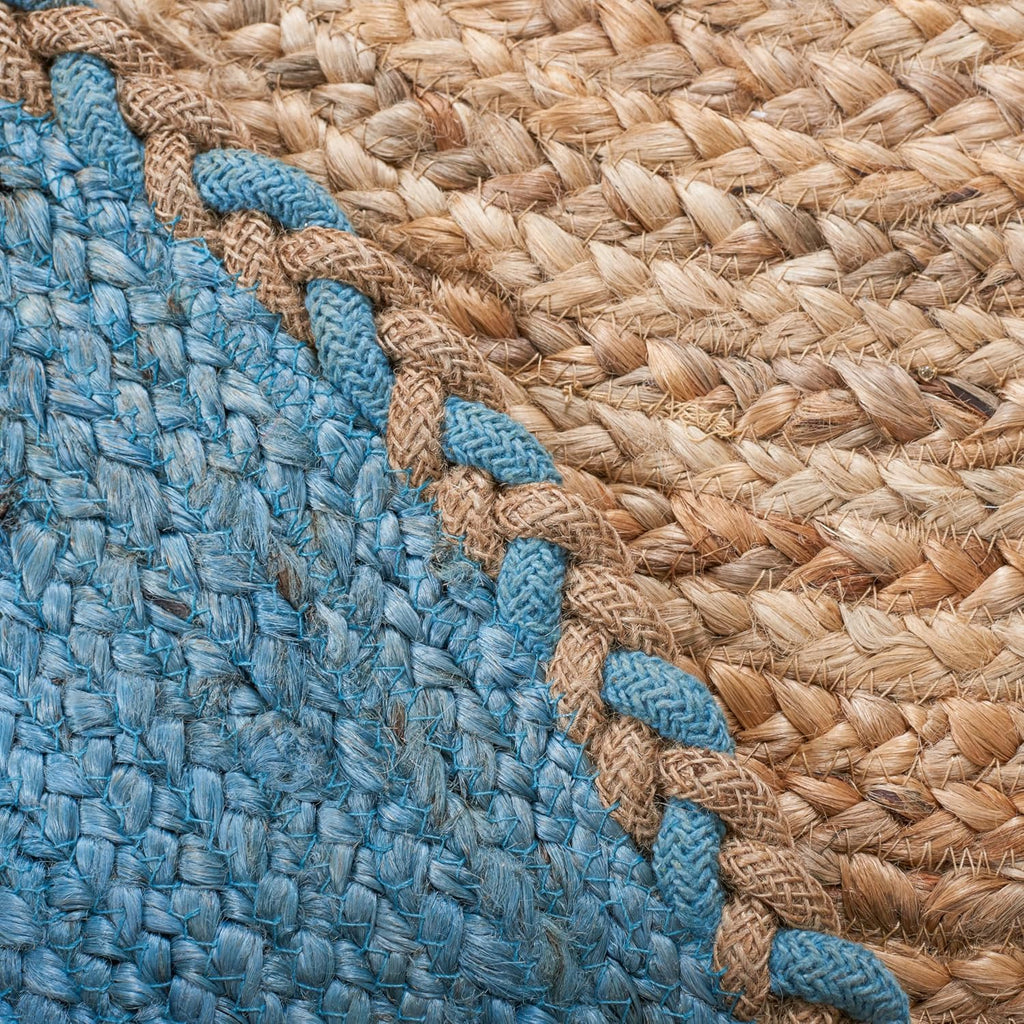Natural Fiber Collection Area Rug - Oval, Natural & Blue, Handmade Jute, Ideal for High Traffic Areas