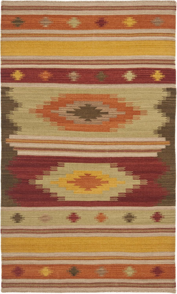 Kilim Collection Accent Rug, Brown & Multi, Handmade Southwestern Tribal Wool, Ideal for High Traffic Areas