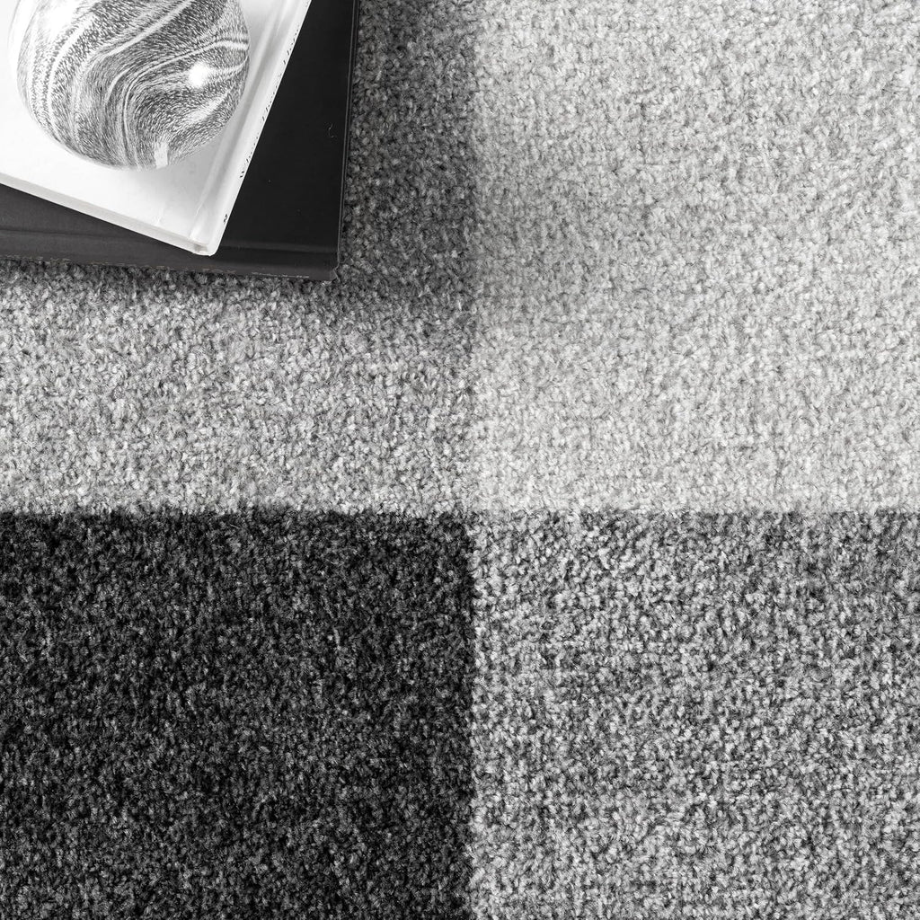 Aisha Grey Plaid Power Loomed Area Rug