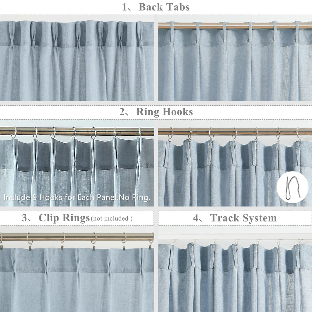 Dusty Blue Bailey Pinch Pleat Semi Sheer Curtains 108 Inches Long